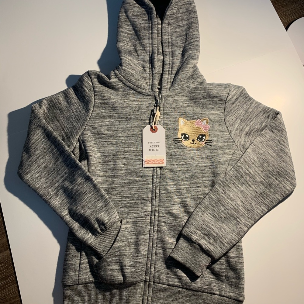 Girls Pink Kitten Hoodie